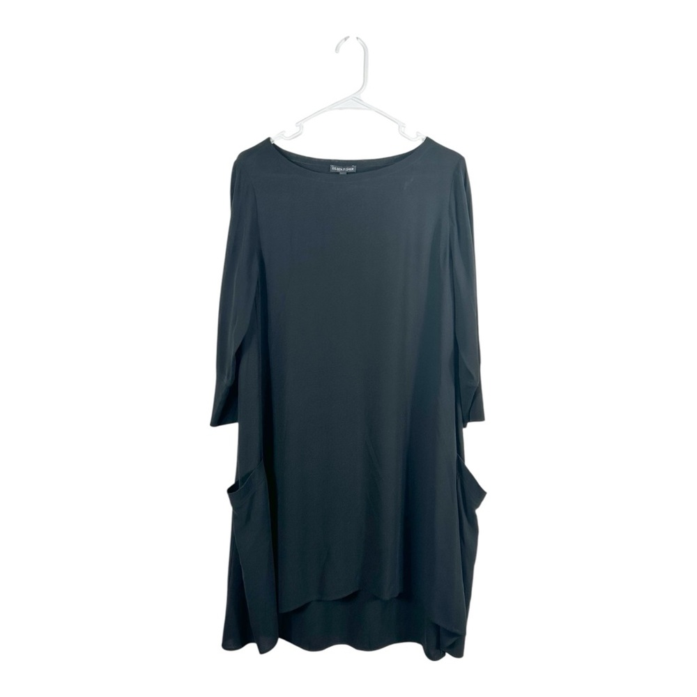 Eileen Fisher Black Swing 100%‎ Silk Pocket Dress Size XS